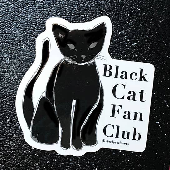 Black Cat Fan Club Die-Cut Sticker for wholesale by Steel Petal Press