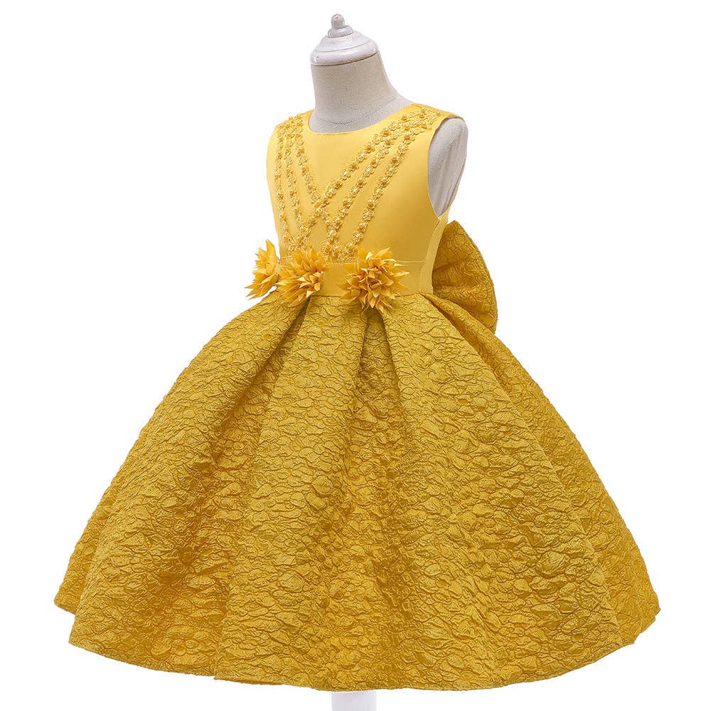 MyKids-USA® - Wholesale Dress - Kids - Baby Girl Flower Patched Design Solid Color Sleeveless Princess Formal Dress5