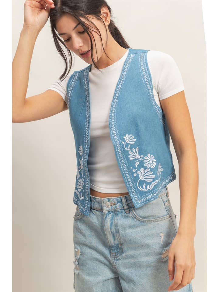 Embroidered Denim Vest for wholesale by HYFVE