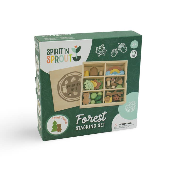 Spirit 'N Sprout - Wholesale Toy Set - Kids - Wooden Forest Sensory Bin Accessories - Montessori Toddler Toys - Wooden Stacking Blocks