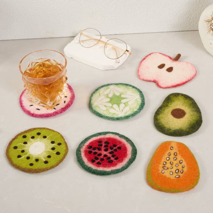 Sparkle Being - Wholesale Coasters - Handcrafted Wool Felt Fruits Coasters - Avocado, Apple, Kiwi9