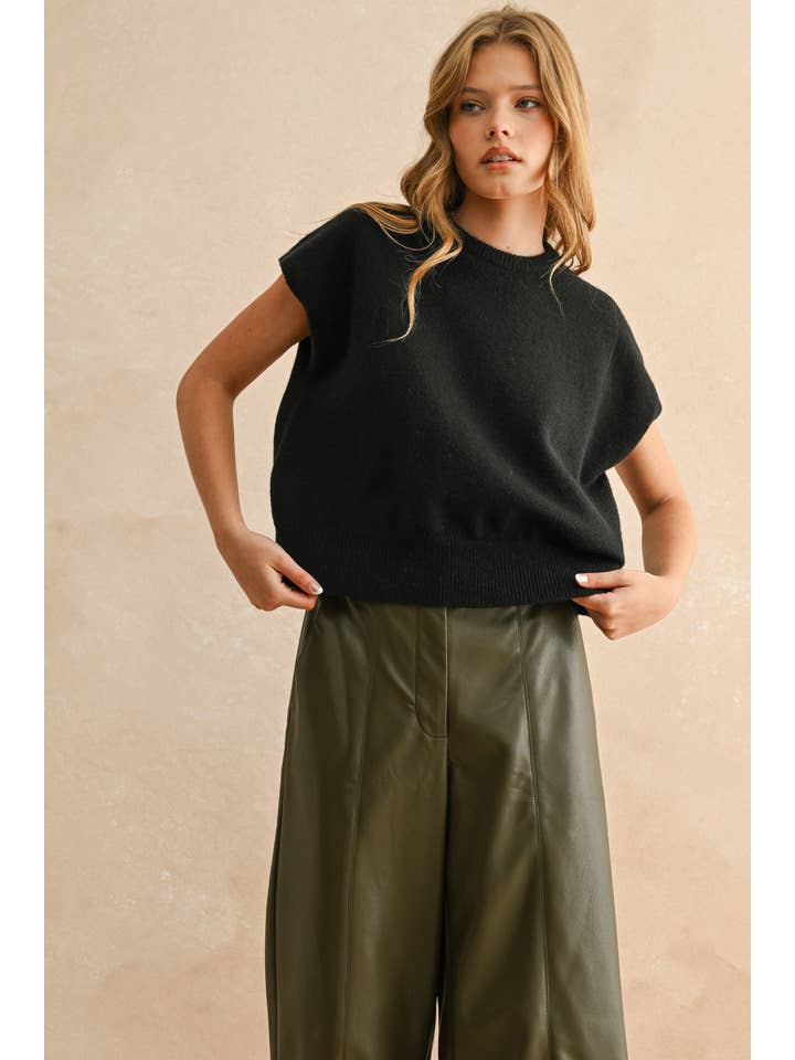 MIOU MUSE - Wholesale Knit Top - Women's - T4083 LOOSE FIT SHORT SLEEVE SWEATER TOP