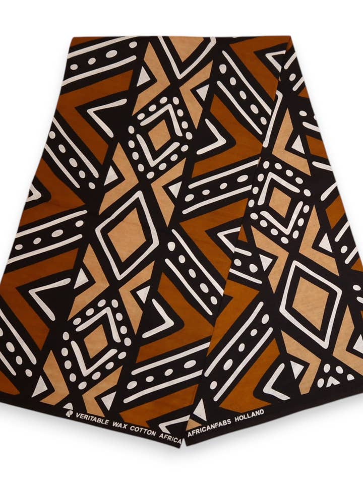 6 Yards - Tissu imprimé africain - Bogolan marron et beige - 100% coton pour la vente par AfricanFabs
