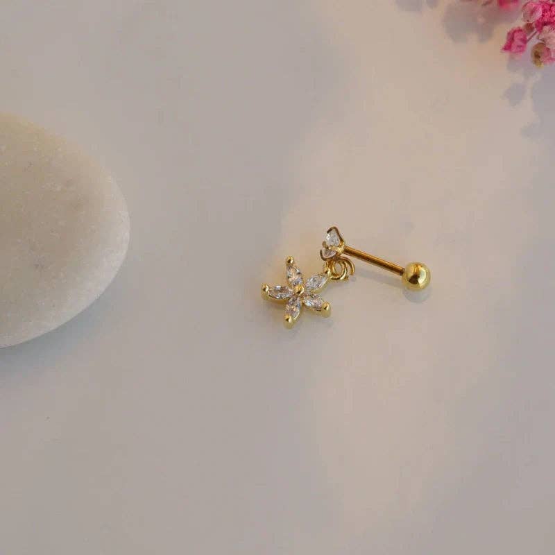 StockJWL – wholesale Single earring – Flower Wobbly Piercing for Helix and Cartilage - Available in Gold and Silver1
