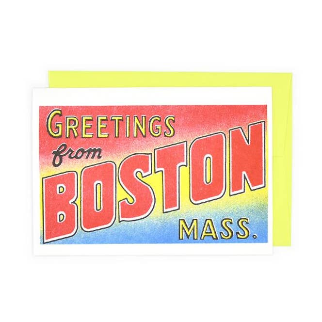 Greetings from: Boston - Risograph Card and Print for wholesale by Next Chapter Studio