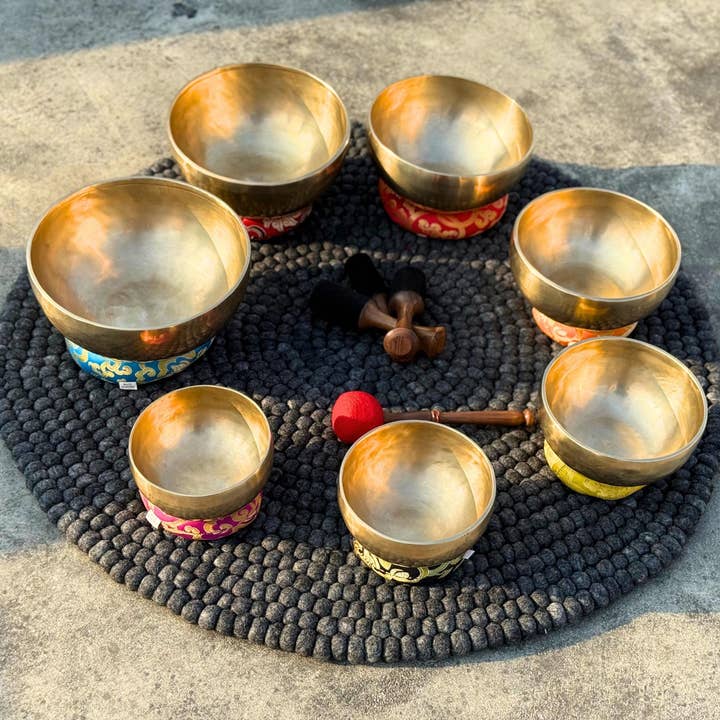Set of 7 Handmade Singing Bowls – Professionally Tuned 7-Metal Sound Healing Set | For Meditation, Chakra Balancing, Yoga, Energy for wholesale by NadaYoga