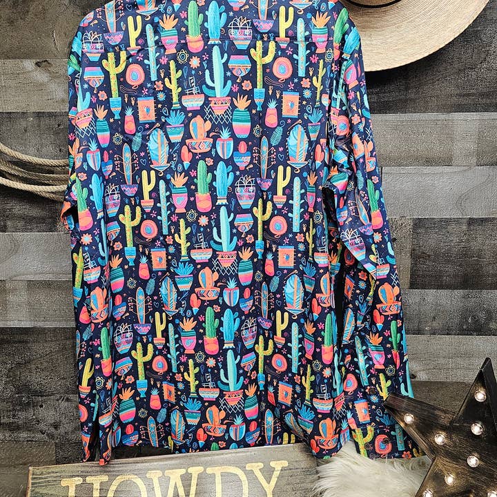 BAHA RANCH WESTERN WEAR - Wholesale Button Down Shirt - Women's - Crazy Cactus Lady Unisex Western Button Up Shirt2