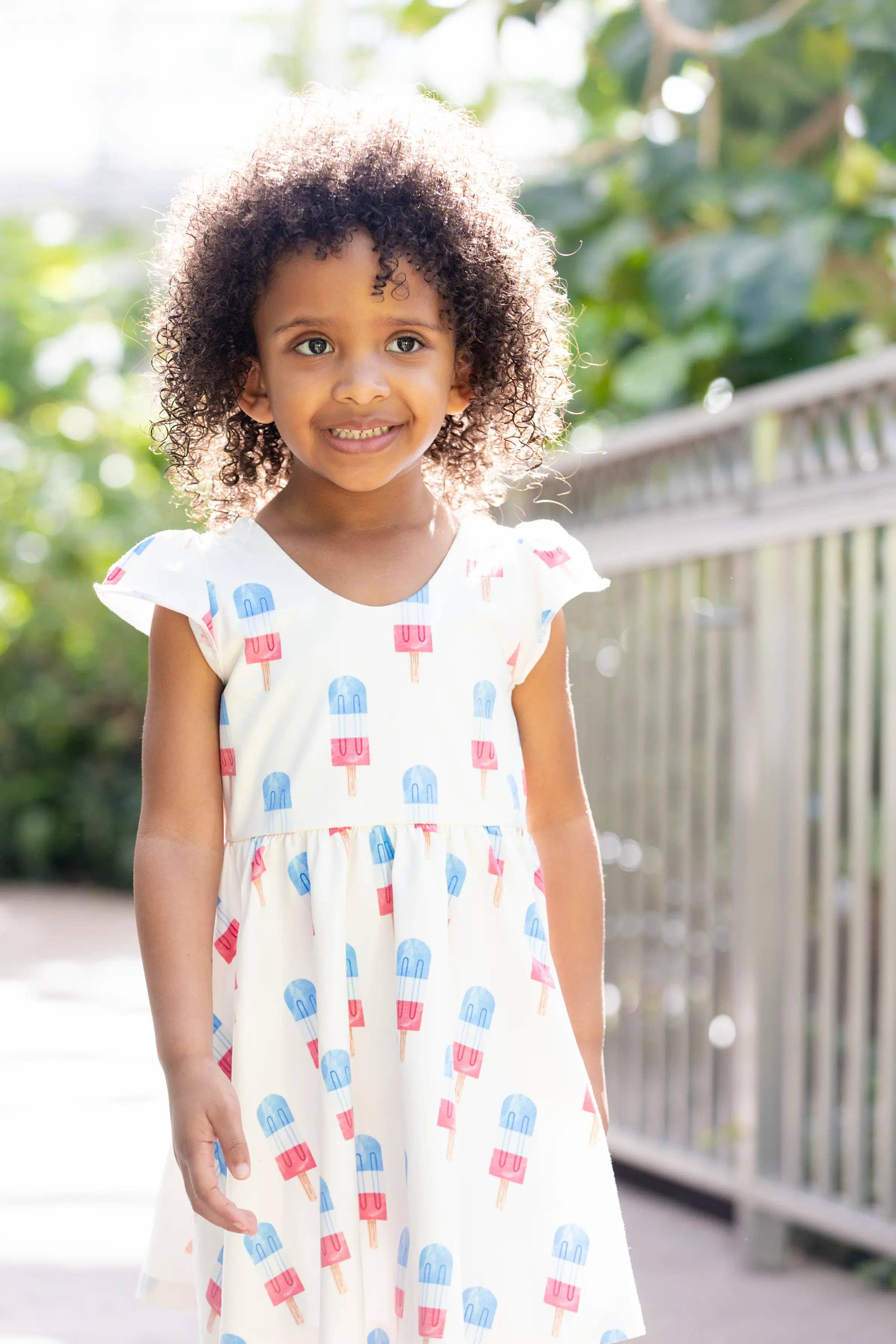 Monica + Andy - Wholesale Dress - Kids - 4th of July Short Sleeve Let's Dance Dress_Americana Ice Pops1