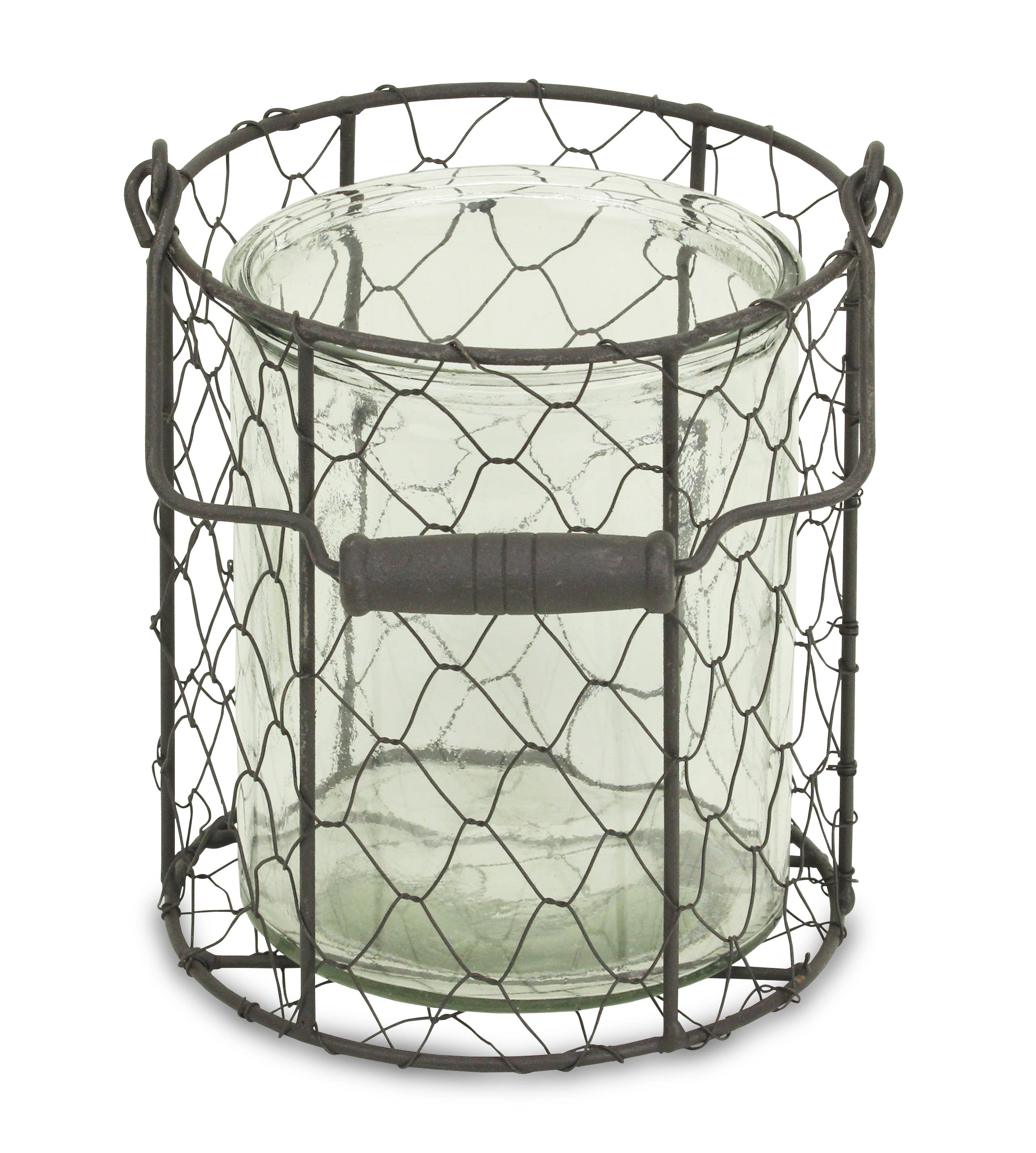 Cheungs Home Decor - Wholesale Decoratieve pot - Ronde glazen pot van Teska in bruine draadmand2