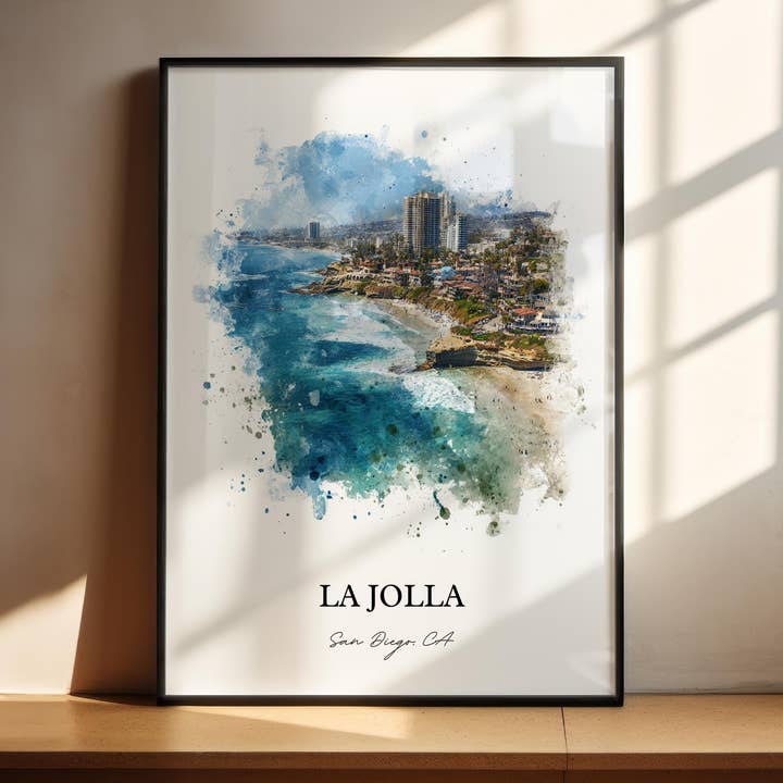 La Jolla CA Wall Art, La Jolla Print, California Watercolor Art, La Jolla CA Gift, San Diego Travel Print, Travel Poster, Housewarming Gift for wholesale by Premium Travel Art