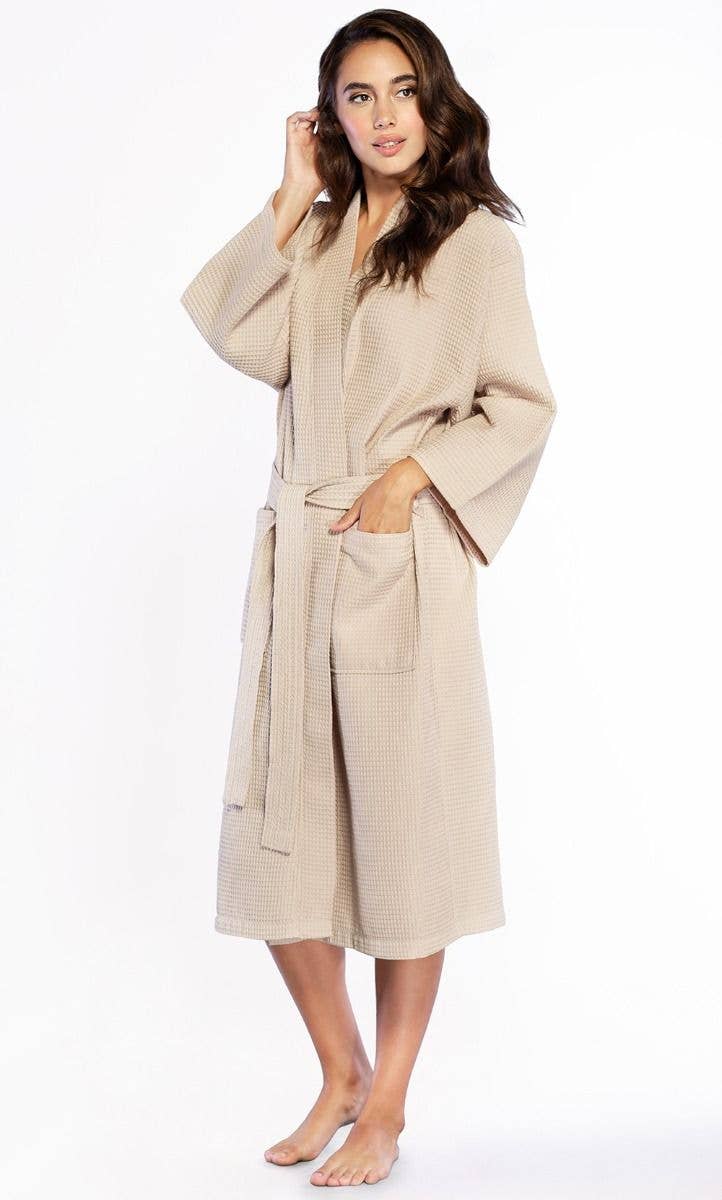 LM Brands Waffle Uni-Sex Kimono Taupe Long Robe Square Pattern LM7023-Taupe for wholesale on Faire
