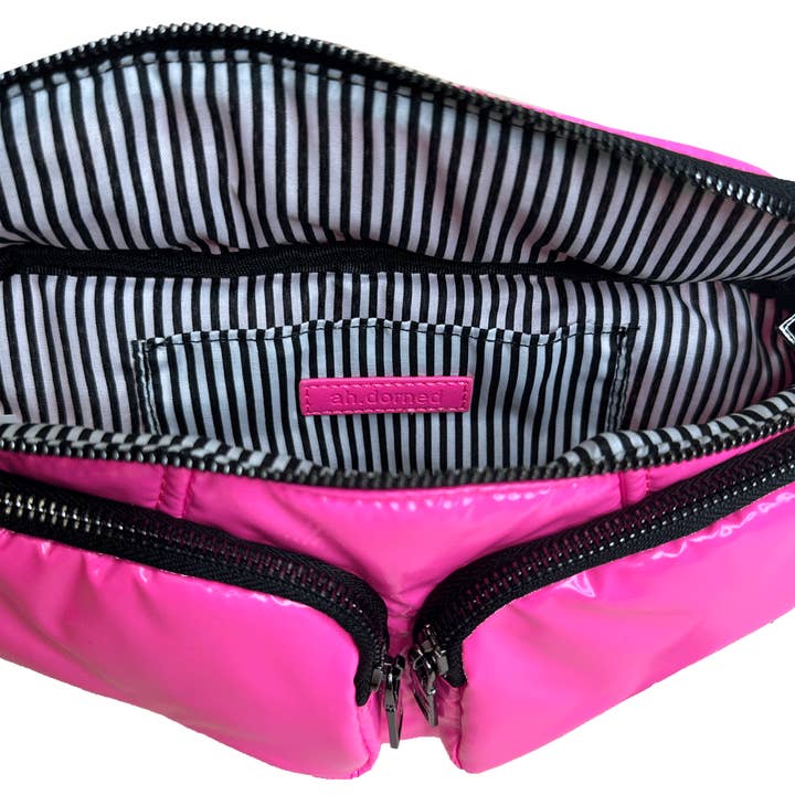 AHDORNED – Großhandel Bauchtasche – Damen – Rachel Puffy Tragetasche/Hüfttasche mit zwei Taschen und schwarzem Kunstharz Cha
