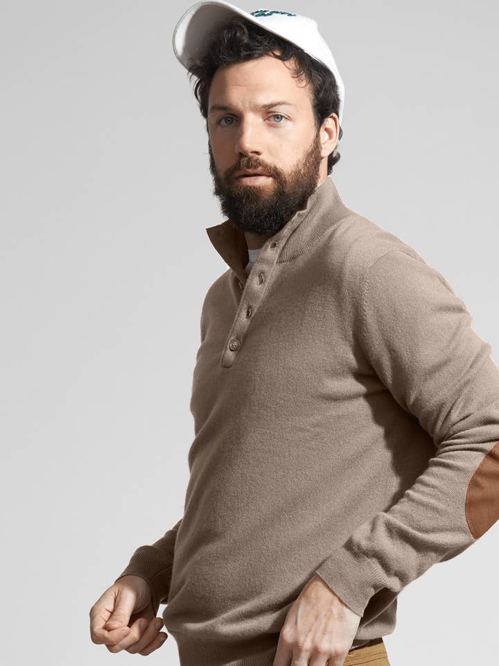 The Men's Mock-Neck Quarter Button Cashmere Polo Sweater for wholesale by State Cashmere