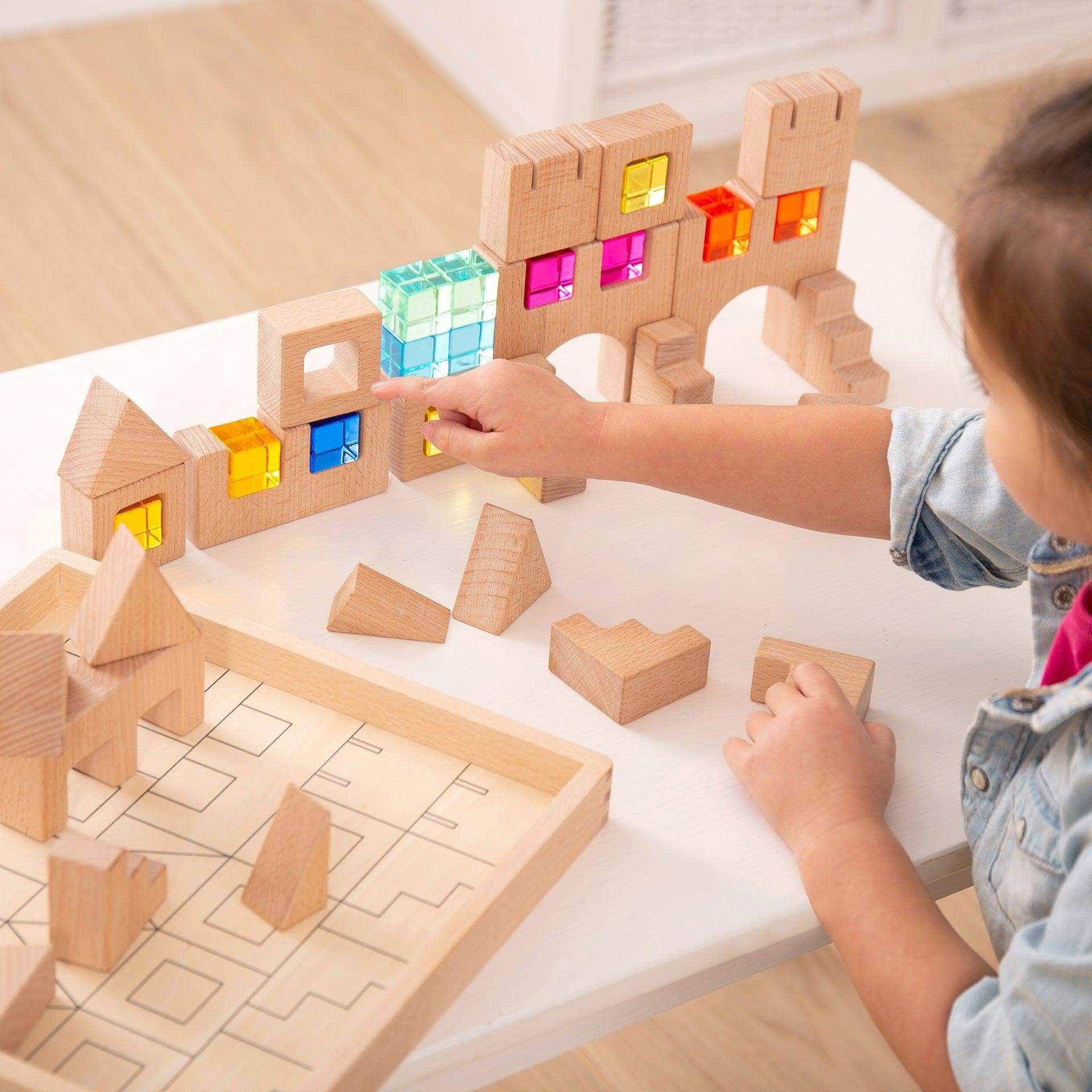 Commotion (Europe) BV - Vente Cubes de jeu – enfant et bébé - Blocs de construction en bois avec cubes gemmes colorés - Lot de 401