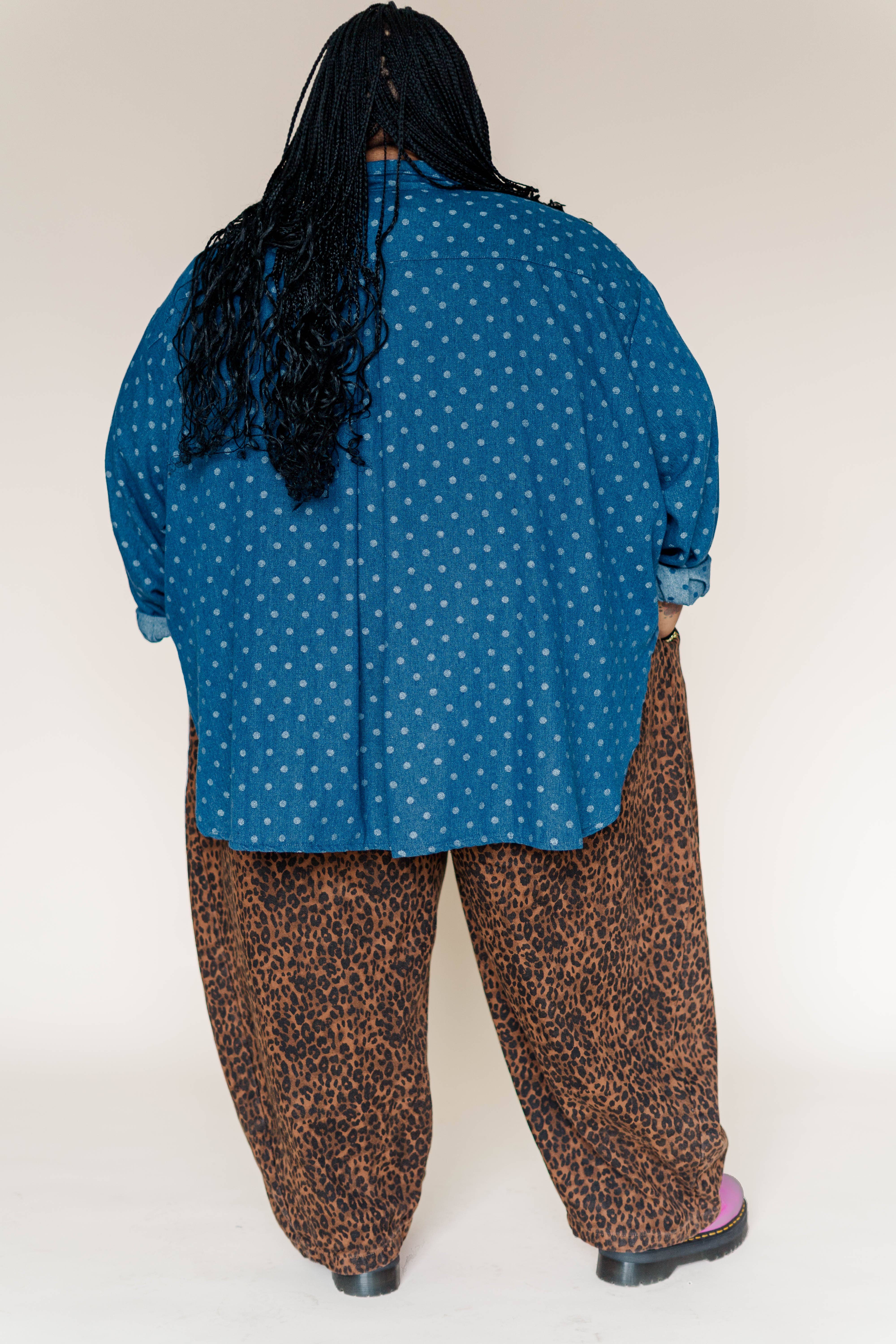 Nettle Studios - Wholesale Button Down Shirt - Women's - Size Inclusive Plus Size Polka Dot Denim Button Up Shirt4