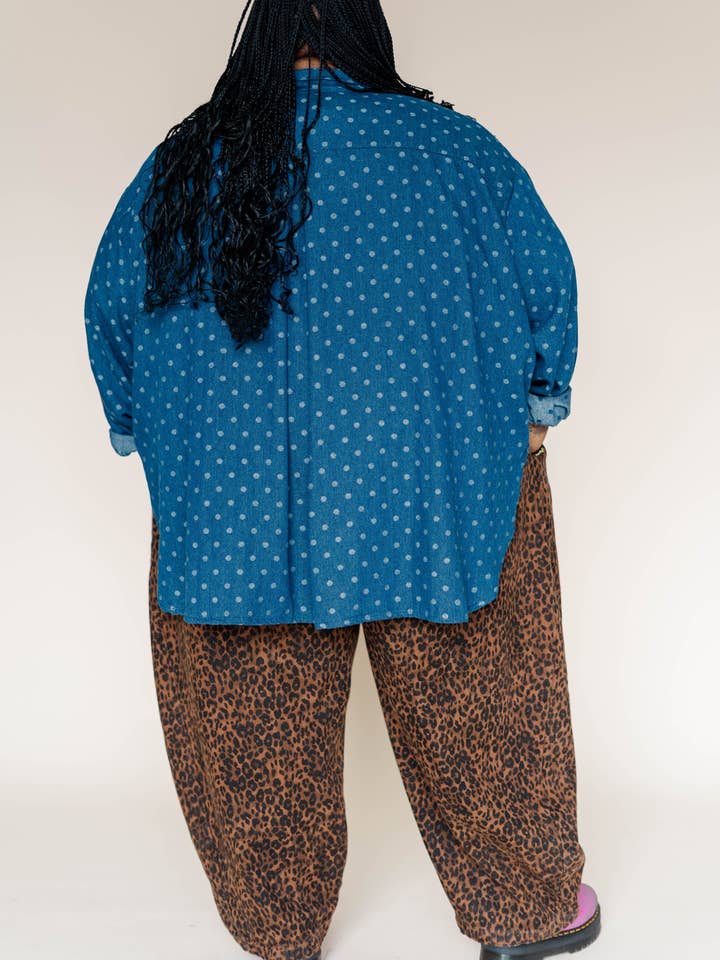 Nettle Studios - Wholesale Button Down Shirt - Women's - Size Inclusive Plus Size Polka Dot Denim Button Up Shirt4