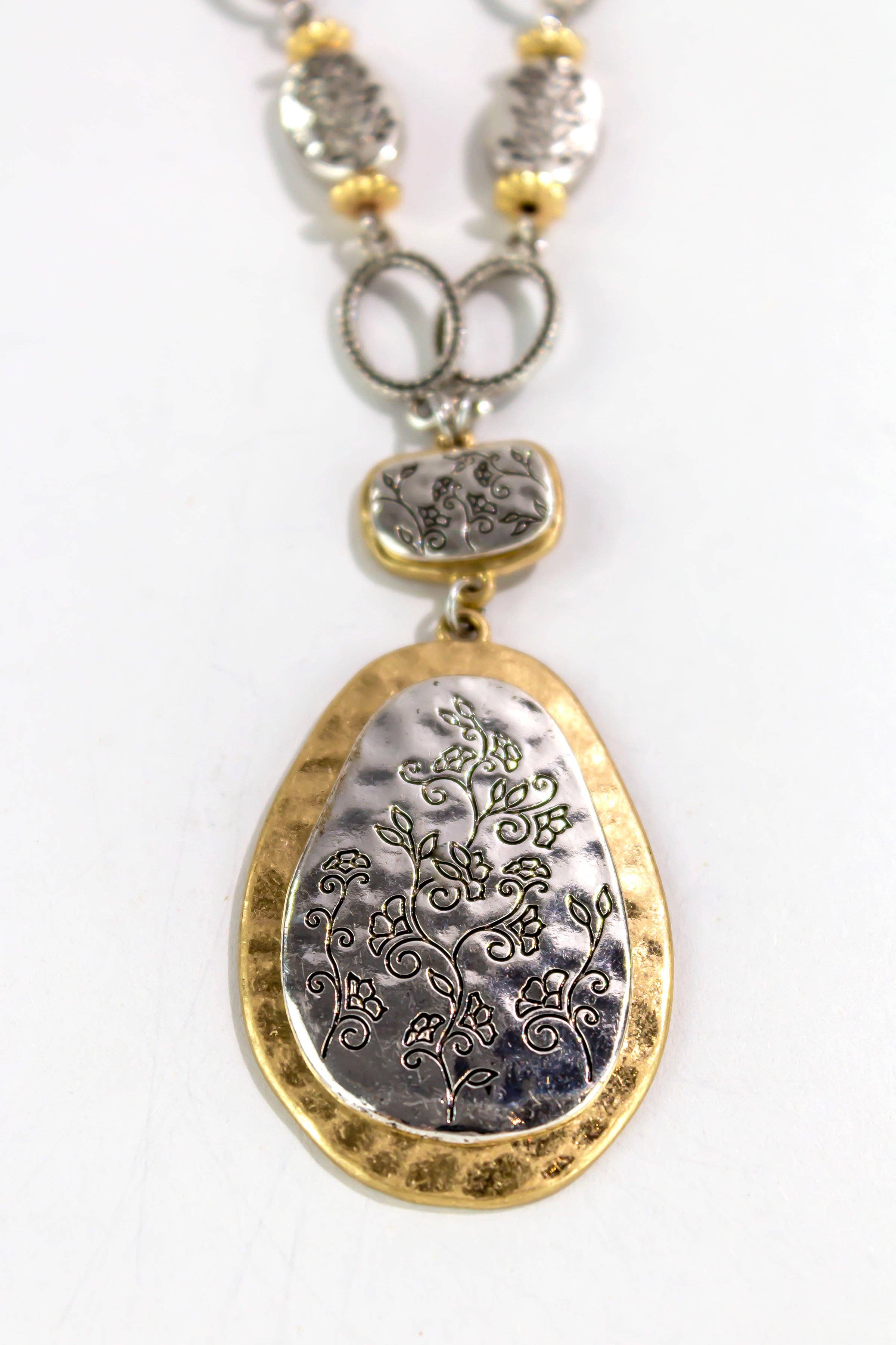 caroldauplaisejewelry - Wholesale Pendant/Charm Necklace - Ruby Rd. - Floral Etched Two-Tone Pendant Necklace2