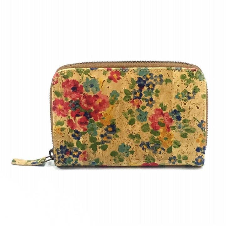 Cork Zip Purse & Vegan Wallet for Women Floral for wholesale by Moddanio Cork