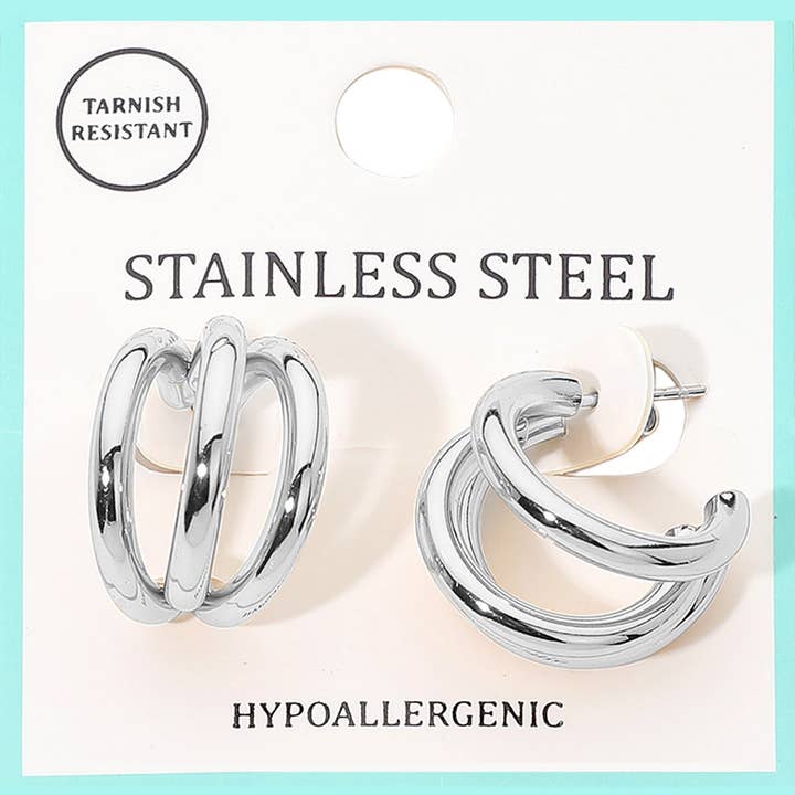 Sensibling Corp. - Wholesale Hoop Earrings - Stainless Steel Triple Hoop Earrings2