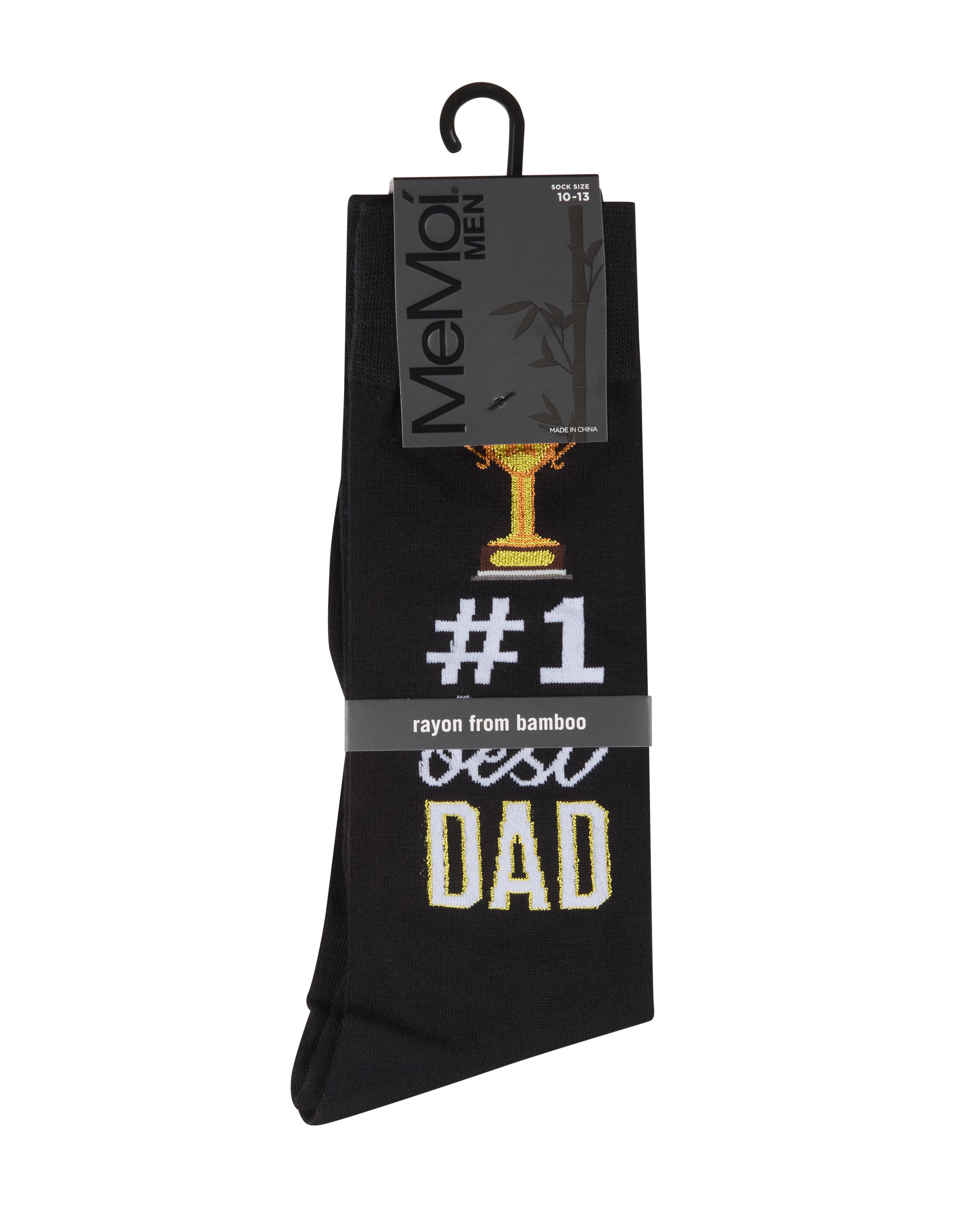 Black MeMoi #1 Dad Mens Bamboo Crew Sock for wholesale on Faire3