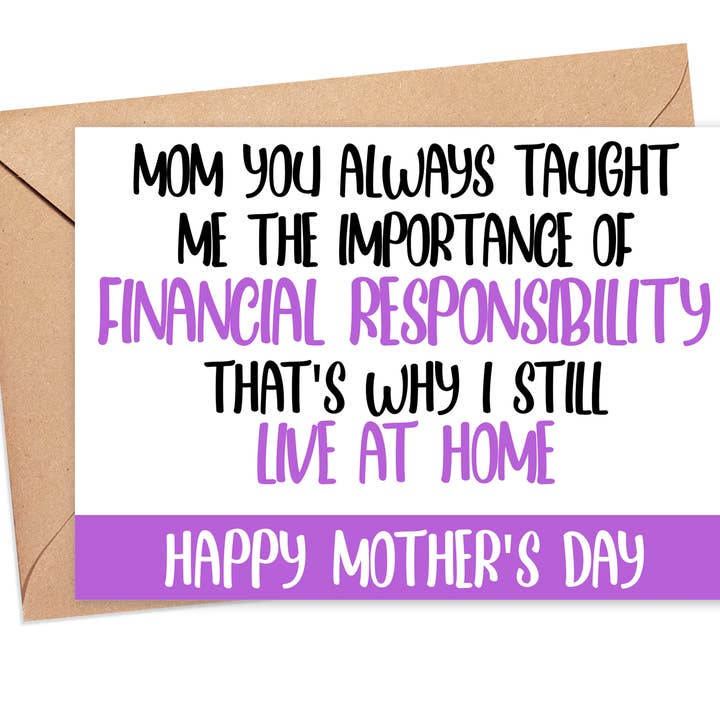 Financial Responsibility Mother's Day Card for wholesale by Saucy Avocado