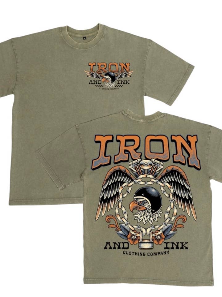 Pre-Order "New" moto eagle- acid wash green oversized for wholesale by Iron And Ink Clothing Co