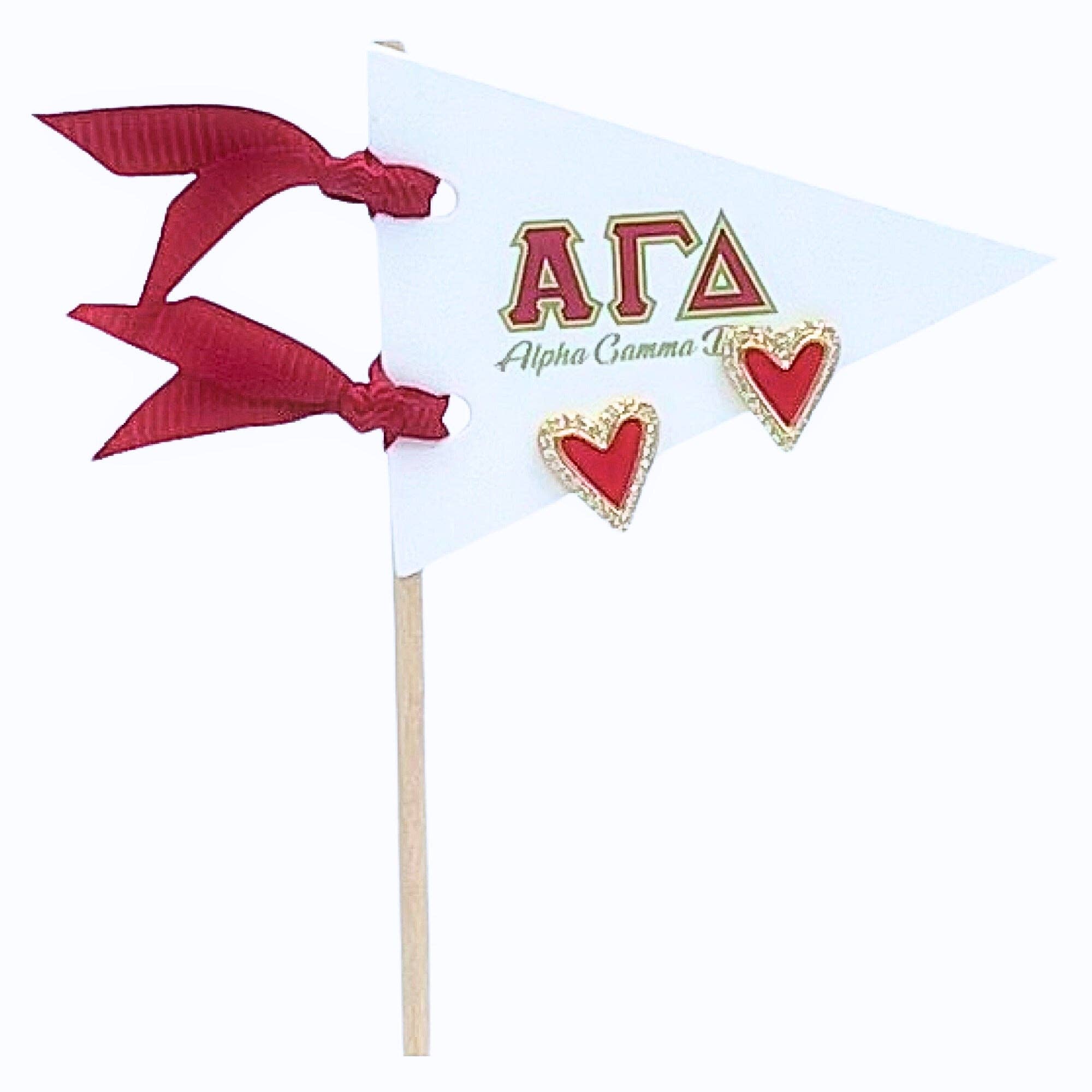 Color Shout – wholesale Stud/post earrings – E205-Love my Sorority: Bright Color Heart Studs on Greek Letter Pennant Flag3
