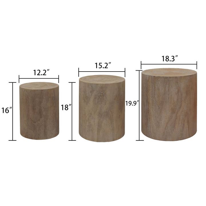 39F Inc. - Wholesale Coffee Table - Set of 3 Whitewashed Wood Coffee & End Tables, Plant Stands5