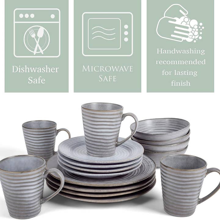 EAST AVENUE - Wholesale Dinnerware Set - 16 Piece Dinner Set Ribbed Gray2