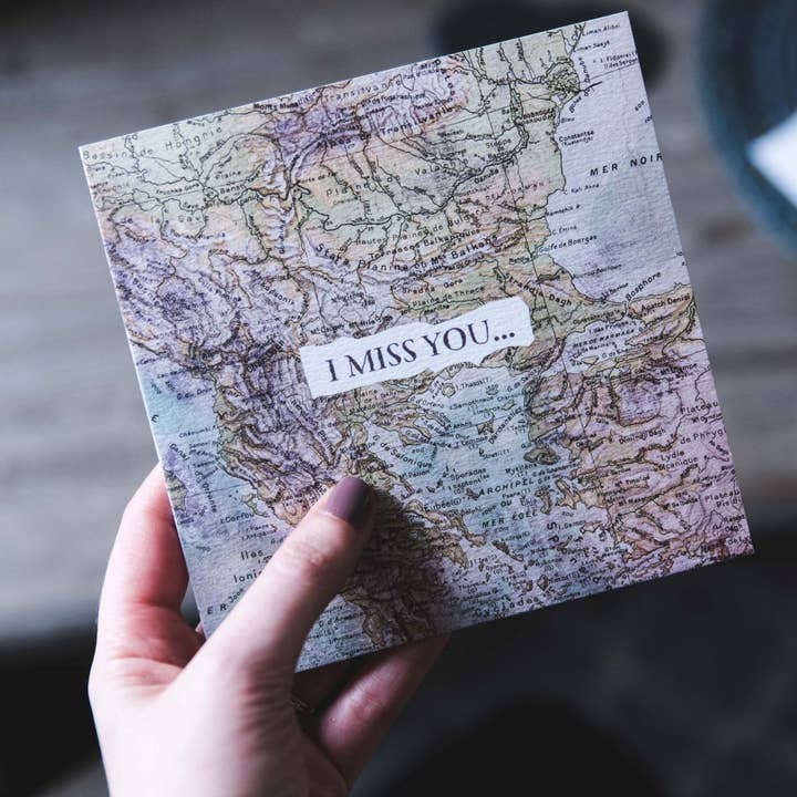 I am Nat Ltd - Wholesale Love Card - I Miss You Vintage Map Card3