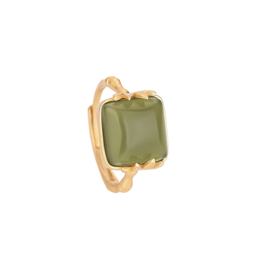 Bright MacMing - Wholesale Single Stone/Solitaire Ring - Golden Bambbo Over Jade Open Ring5