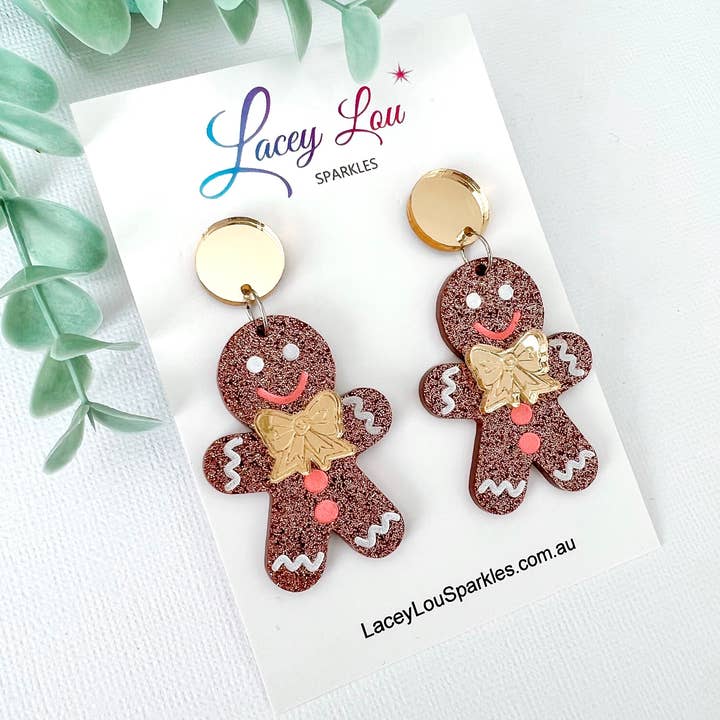 Grandes boucles d'oreilles pendantes de Noël pour homme en pain d'épice pour la vente par Lacey Lou Sparkles