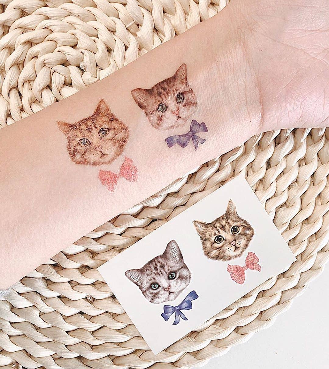 PAPERSELF – Großhandel Temporäre Tattoos – Kätzchen mit Schleifen Temporäre Tattoo-Aufkleber2