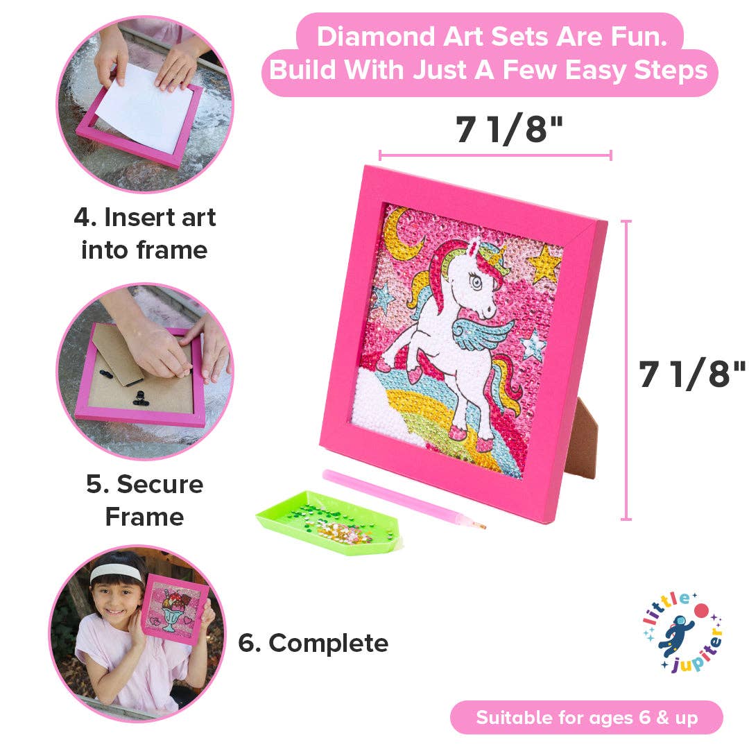 AYK Brand - Vendita all'ingrosso Kit per lavoretti fai da te - Bambini - Set kit Diamond Art 18 cm x 18 cm con cornice (unicorno con cornice rosa)3