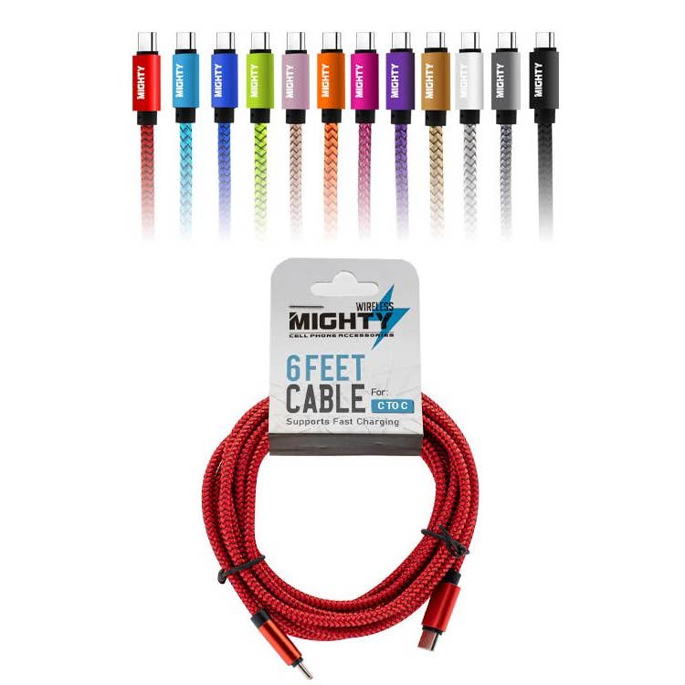 6FT Gewebekabel Typ C auf Typ C Mighty CC6FT für den Großhandel von Mighty Wireless