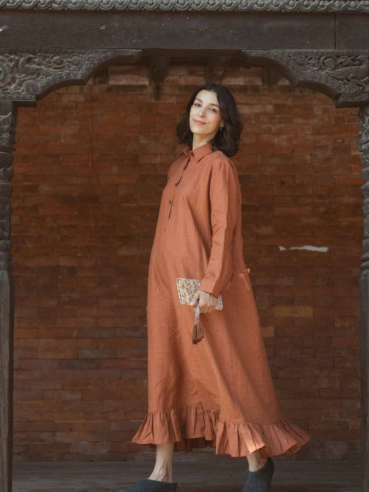 Vestido de Camisa Maxi de Linho Redwood por atacado de Drishya Linen