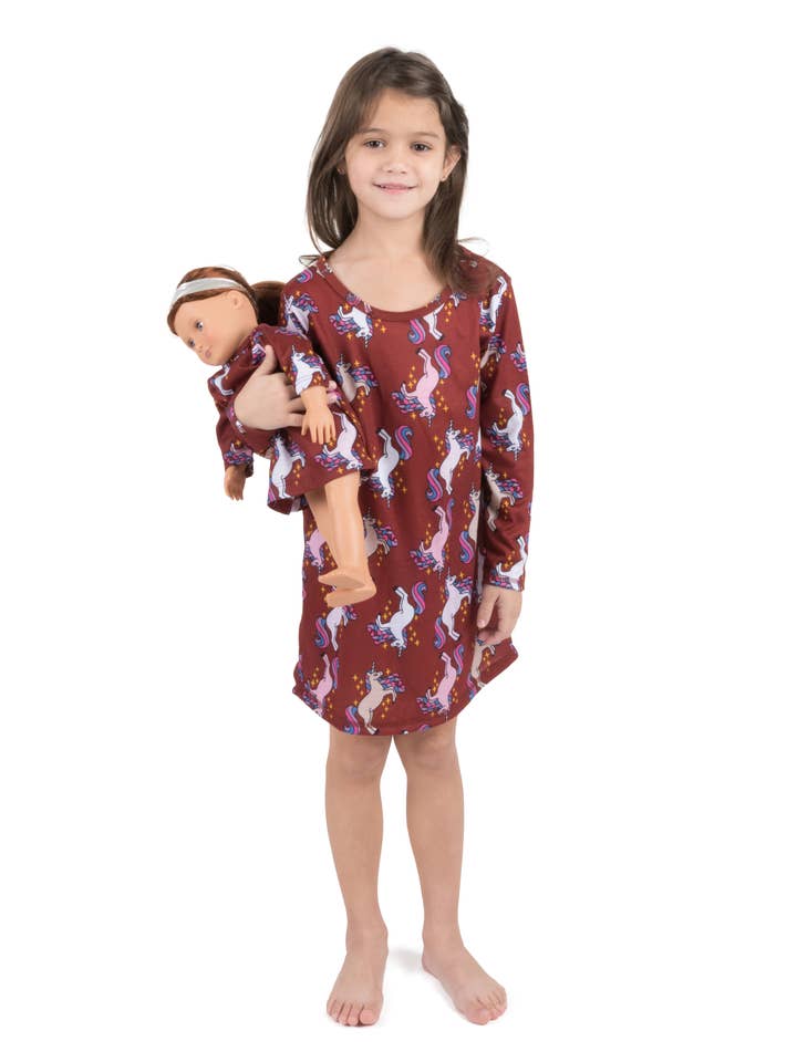Leveret Pajamas - Wholesale Nightdress - Kids - Kids Girl & Doll Unicorn Nightgown0
