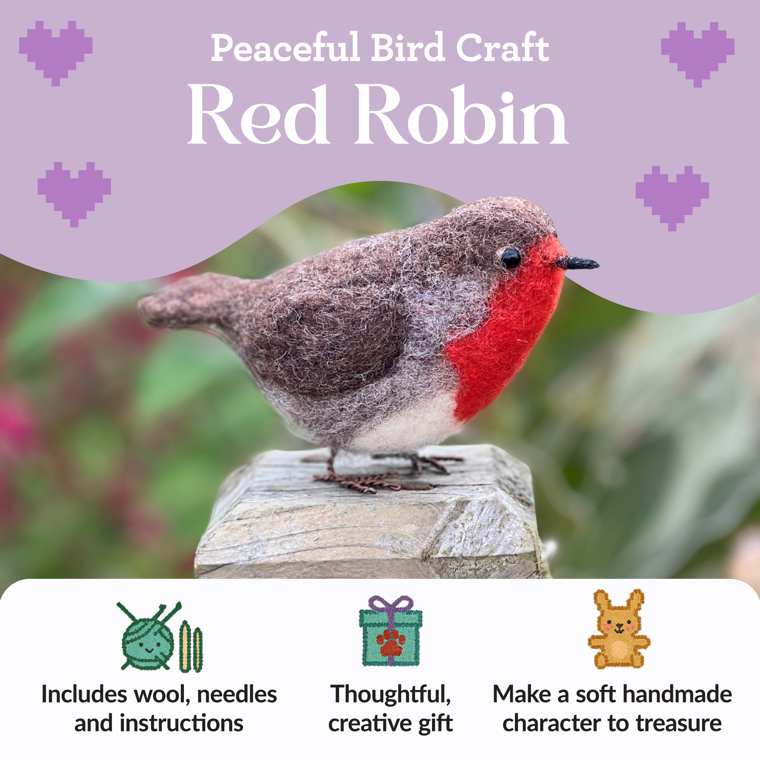 The Crafty Kit Company - Wholesale Craft Sewing Kit - British Birds Red Robin Needle Felting Craft Kit1