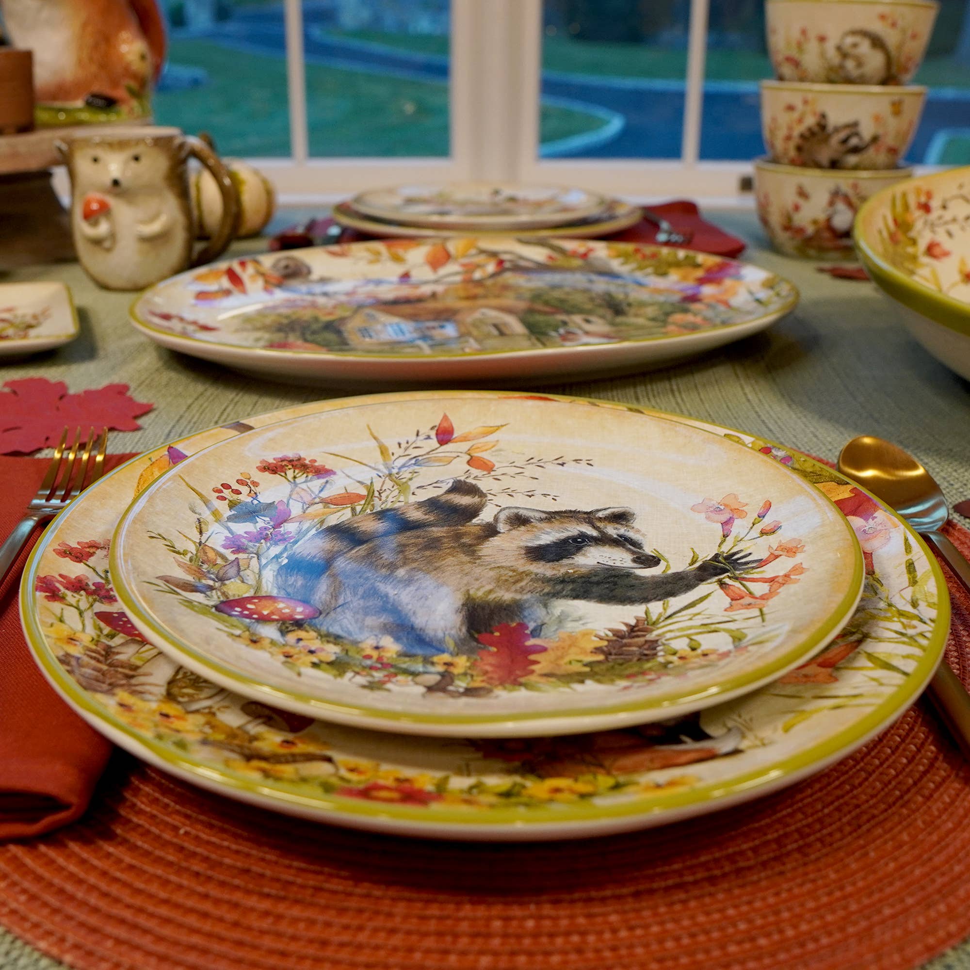 Certified International - Wholesale Appetizer Serveware - Woodland Critters Fall Dessert Plate 9in asst.3