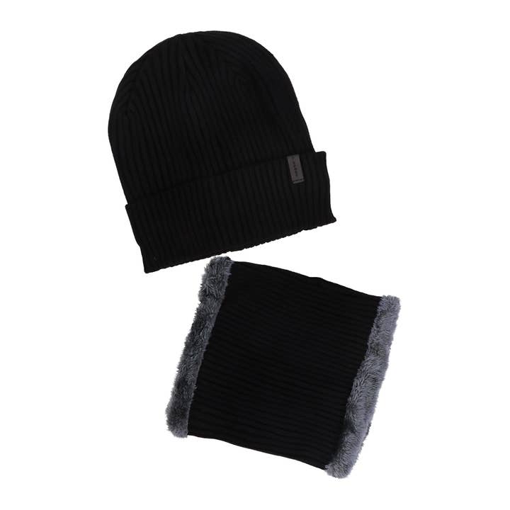 ASSORTED 2-piece Sports Ribbed Knitted Fur Beanie Scarf for wholesale on Faire1