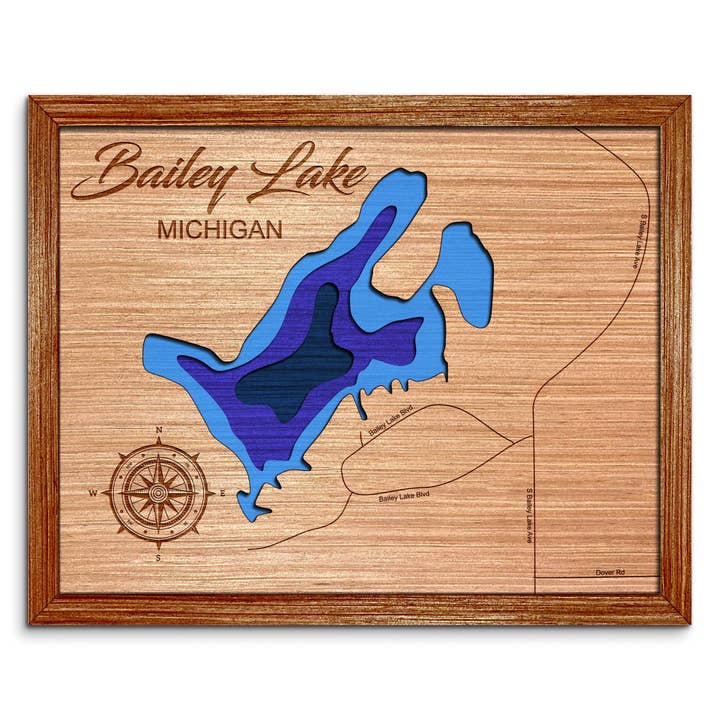 Bailey Lake, Michigan Depth Map Home & Wall Decor for wholesale by Premier Gifts and More