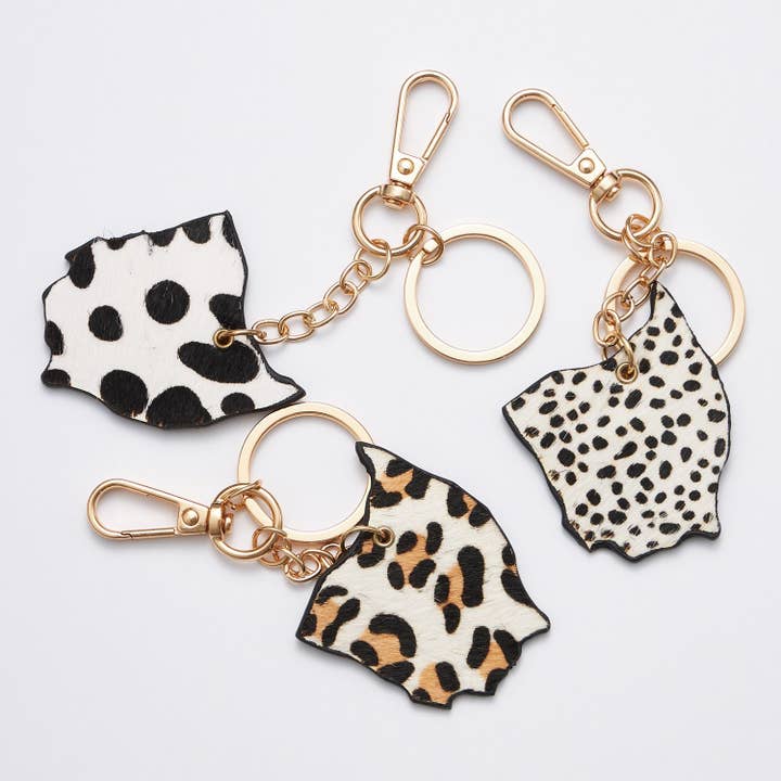 Porte-clés Ohio State en cuir véritable à imprimé animalier pour la vente par Lilla Haven