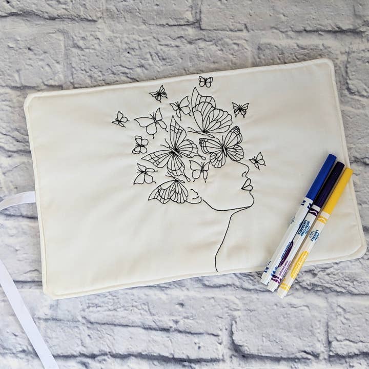 Butterfly Girl Reusable Coloring Mat for wholesale by Leluna Star