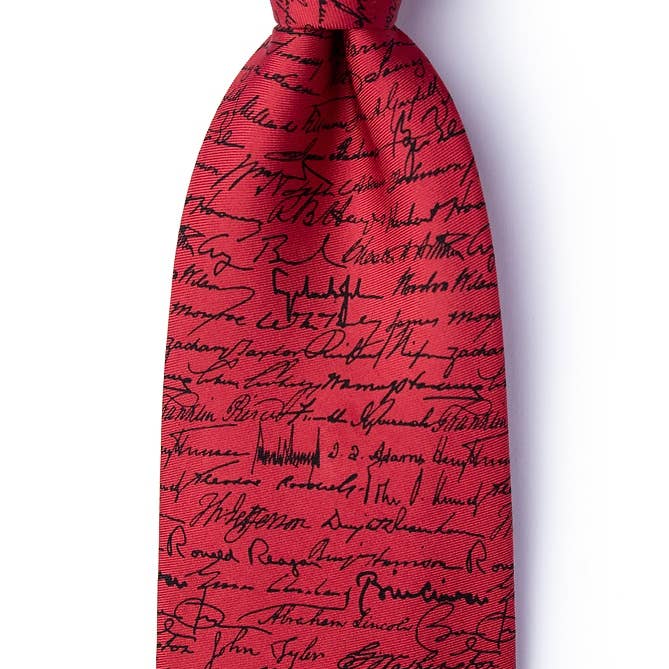 Alynn – wholesale Necktie – Men’s – U.S Presidential Signatures Tie - Red Silk - by Alynn0