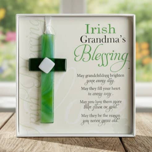The Grandparent Gift Co. Inc. - Wholesale Decorative Tabletop Object - Irish Grandma Gift Blessing Card & USA Glass Cross 44980