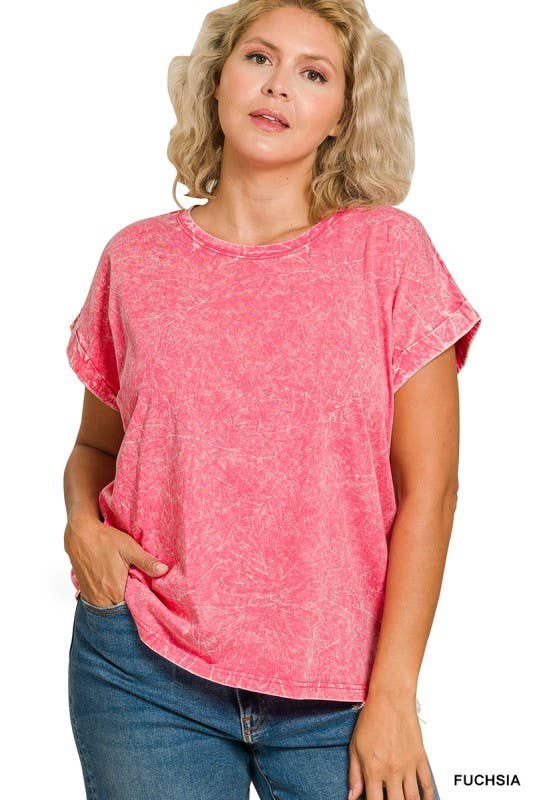 Vanilla Monkey - Vente Haut en maille – femme - T-shirt à manches courtes pliées, col rond, effet froissé Plus7