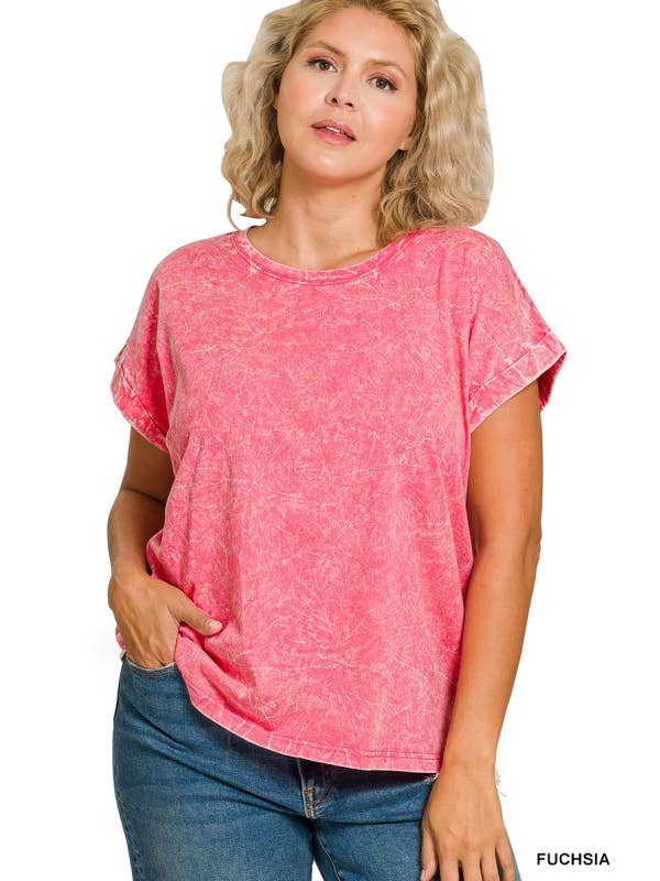 Vanilla Monkey - Vente Haut en maille – femme - T-shirt à manches courtes pliées, col rond, effet froissé Plus7