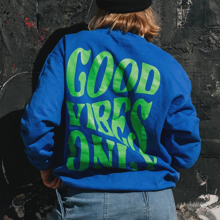 Good Vibes Only Blue Crew for wholesale by Naked Eye Studio