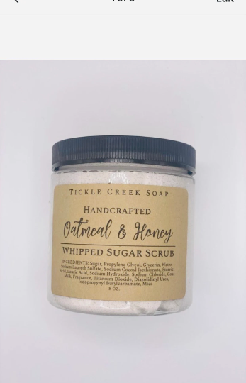 Tickle Creek Soap – Engroshandel Bodyscrub/eksfolierende produkt – Pisket sukker scrub med havregryn og honning3
