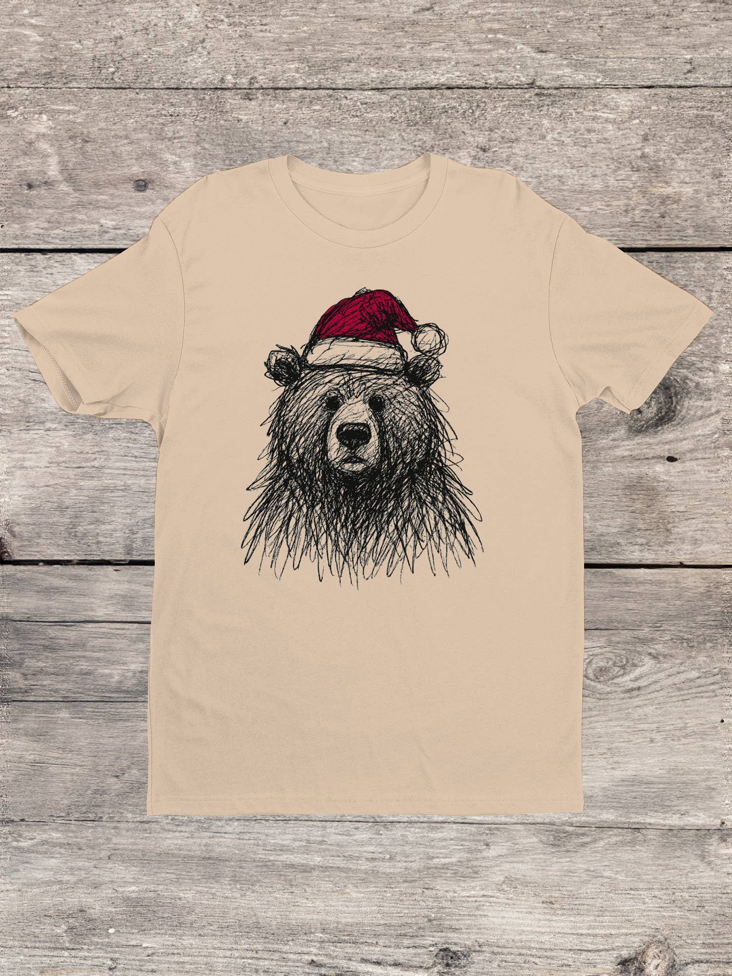Natural Santa Bear with Christmas Hat Men's T-shirt for wholesale on Faire